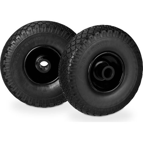4 x Sackkarrenrad im Set, pannensicher, 3.00-4 Vollgummireifen, Stahlfelge, 25 mm Achse, 100 kg, 260x85mm, schwarz