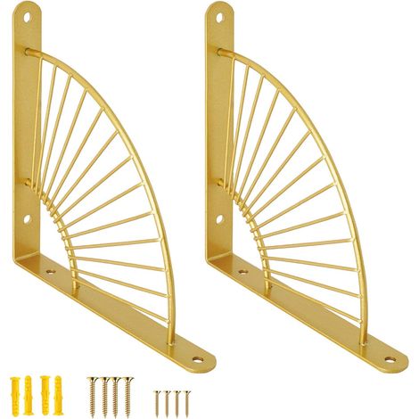 Set aus 2 goldenen Wandregalhalterungen, robuste, schwebende Metallhalterung mit AquaForge