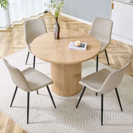 Table à manger ronde 100 cm avec 4 chaises, MDF, aspect bois clair DESVIAE (1/5)