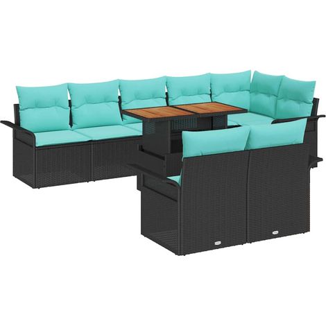 Garden Sofa Set with Storage 9 pcs Black Poly rattan vidaXL
