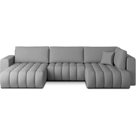 Sofá esquinero BONITA convertible 6 plazas gris claro tela – izquierda – 350x175cm (1/3)