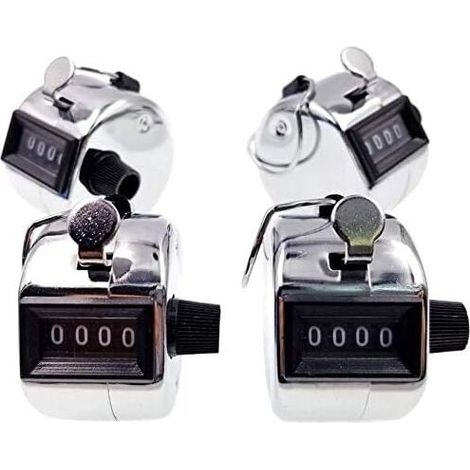 4 x 4-Digit Manual Clicker Counter, Mechanical Counter with Metal Loop, Silver