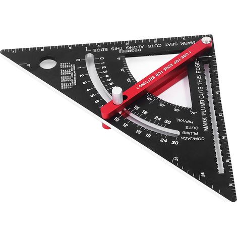 Règle triangulaire aluminium menuiserie, rapporteur intégré et échelle laser précise 18 cm (1/5)