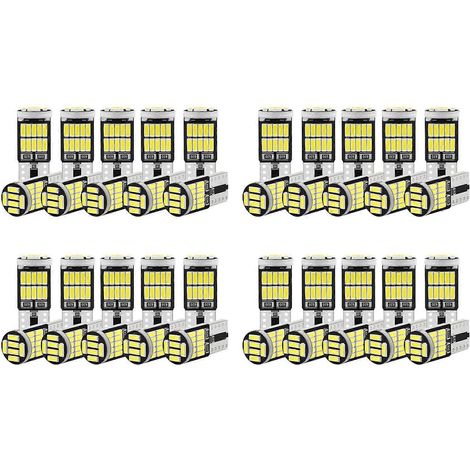 Lot de 40 ampoules LED W5W T10 4014 26SMD pour éclairage intérieur de voiture (plafonnier, plaque d'immatriculation, clignotants, feux arrière), lumière blanche 12V (1/5)