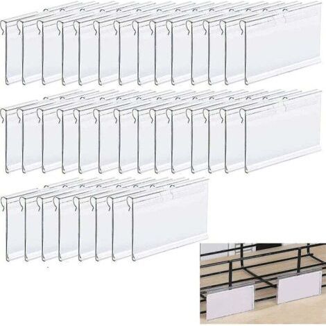 Lot de 36 porte-étiquettes transparents en PVC de qualité supérieure, porte-étiquettes de prix en plastique, porte-étiquette pour étagère, porte-étiquette en rack, pour étagères métalliques, Sh