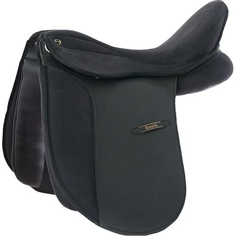 Sella da dressage leggera in pelle sintetica con archetto intercambiabile arcione sintetico flessibile: 16,5, Nero 10