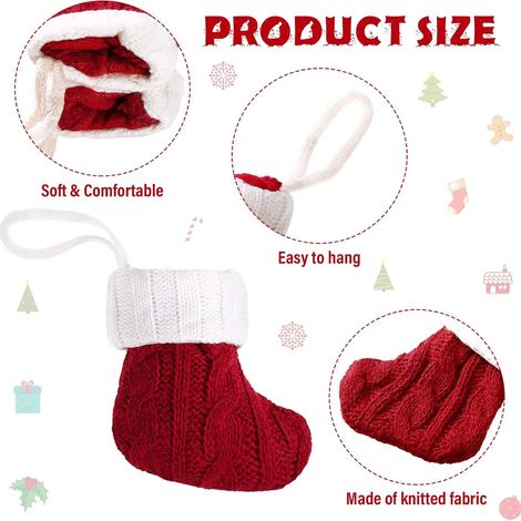 Lot de 4 mini chaussettes de Noël classiques, petites chaussettes de Noël à suspendre au-dessus de la cheminée, décorations de Noël à offrir en cadeau de table. (1/4)