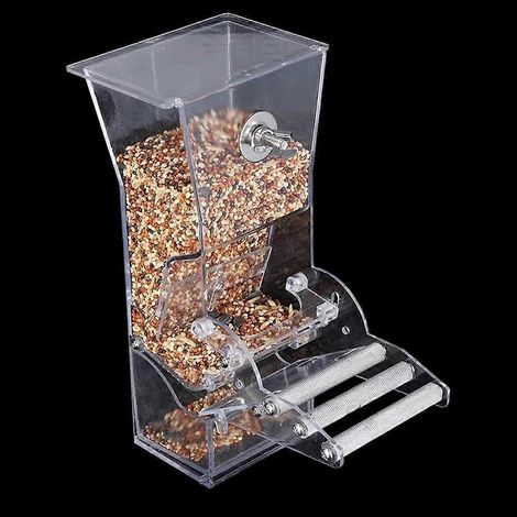 Futterspender aus Acryl mit Sitzstange für Ziervögel wie Unzertrennliche, Finken, Kanarienvögel und Hamster