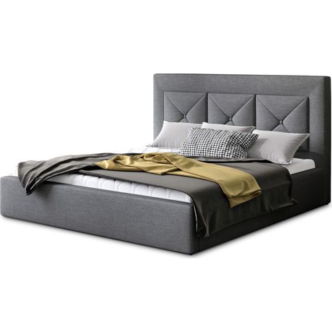 Lit moderne en tissu CLARIN - Avec ou sans rangement-Gris-180x200-Version sommier et coffre (1/5)