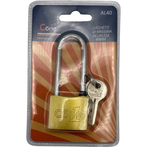 Lucchetto ad Arco Lungo per Armadietto Cancelli 40 mm 2 Chiavi