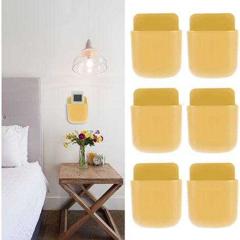 Lot de 6 boîtes de rangement murales pour télécommande, support de téléphone portable de chevet, étagère murale jaune (1/5)