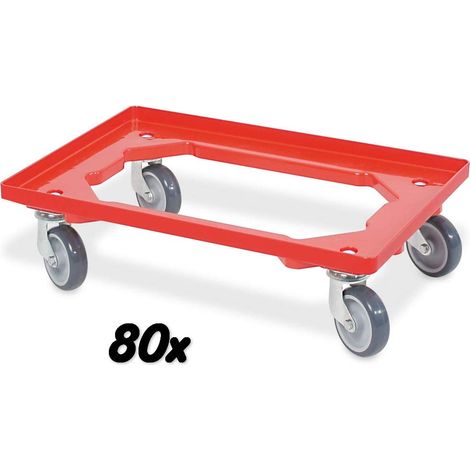 BRB Lot de 80 roulettes de transport pour réservoir de 600 x 400 mm - Rouge - 4 roulettes pivotantes - Roues en caoutchouc gris