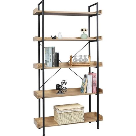 WOLTU Libreria in Legno e Acciaio Scaffale Alto a 5 Ripiani Mensole Industriale (1/6)