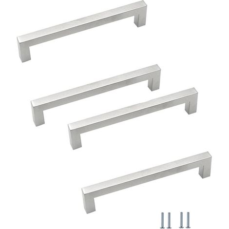 Juego de 4 tiradores para cajones de 16 cm, tiradores para muebles de cocina, níquel cepillado, acero inoxidable, aptos para tocadores. (1/5)