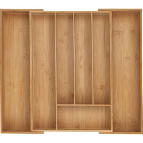 Cubertero ajustable de 5 x 28-44,5 x 33,5 cm con compartimentos deslizantes almacenamiento práctico de bambú natural 130016618 (1/5)