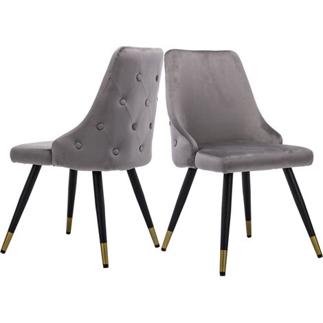 2er Set Esszimmerstühle aus Samt Polsterstuhl mit Metallbeine Küchenstühle für Esszimmer, Grau (1/5)