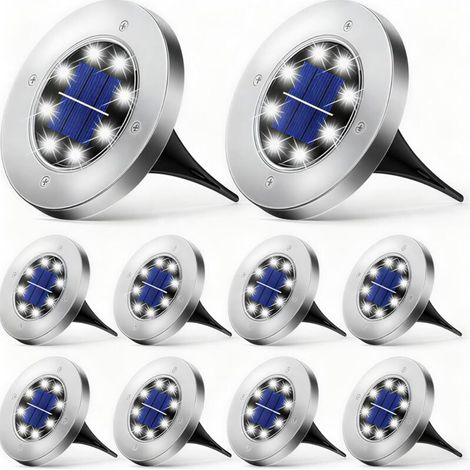Solaire Extérieur,Lampes Solaires pour Lampe Solaire de Jardin Lampadaire avec 8LEDs Lampadaire LED Extérieur IP65 dans la Lampe Extérieure solaire(Blanc Froid) 10er (1/5)
