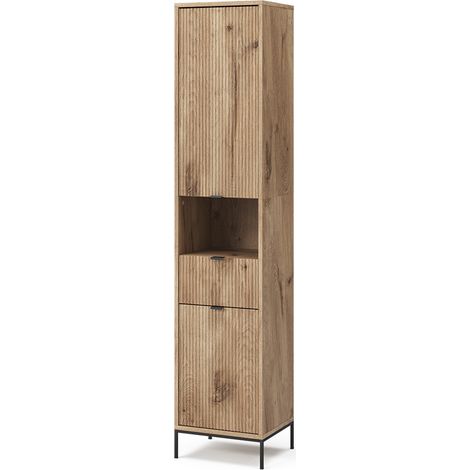 Armoire de salle de bain Eliza, Chêne Viking, 40x190cm avec porte et tiroir, Vicco