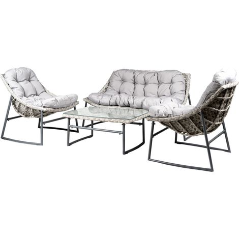 set da giardino eurogarden "las vegas" in metallo e pe rattan grigio con cuscini 4 sedute e tavolino (1/4)