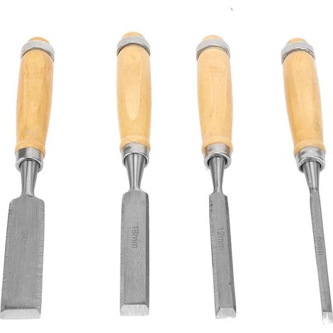 Ensemble de 4 outils de gravure pour le travail du bois : couteau à sculpter, ciseau et manche en bois. (1/5)