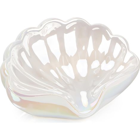 Porte-savon en céramique avec écoulement en forme de coquillage blanc - Porte-savon pour salle de bain, douche, lavabo et cuisine - Peut également être utilisé comme boîte de rangement pour bijoux (1/5)