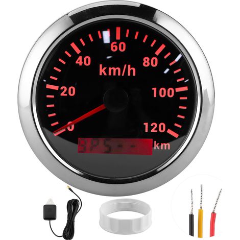 Compteur de vitesse GPS 85mm 120km/h avec odomètre pour bateau, yacht, hors-bord, voiture, moto, engin de chantier - cadran noir (1/5)