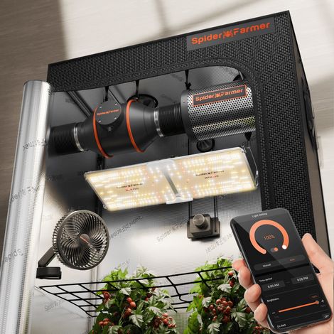 Spider Farmer Growbox Komplettset 120x60x180 cm LED SF2000EVO mit Ventilation,Clip on fan für Home Grow