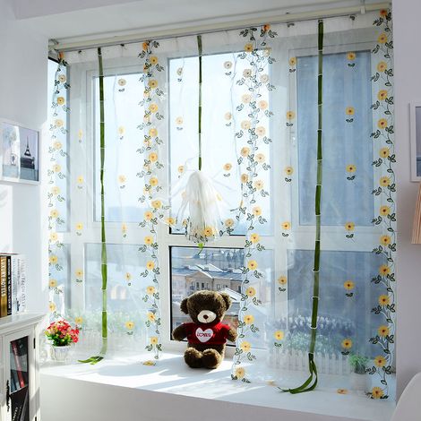 Rideaux en tulle à motif chrysanthème, voilage transparent pour la décoration de fenêtre du salon (80100cm)