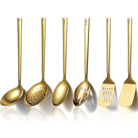 Lot de 6 ustensiles de cuisine, acier inoxydable plaqué titane, résistance 300°C, poignée ergonomique, pour cuisson quotidienne (1/5)