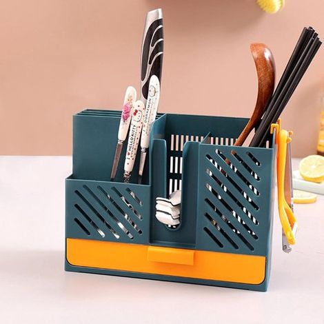 Soporte para palillos con escurridor，Escurridor de cubiertos，organizador de cucharas y palillos con recolector (1/5)