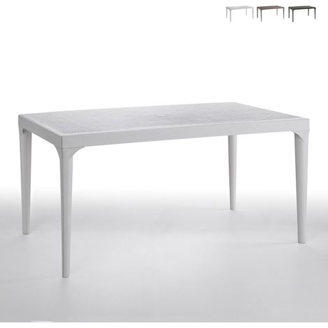 Bica – Table de jardin rectangulaire 150x90cm – Structure en polypropylène résistante aux intempéries – Pour 4-6 convives – Design moderne blanc