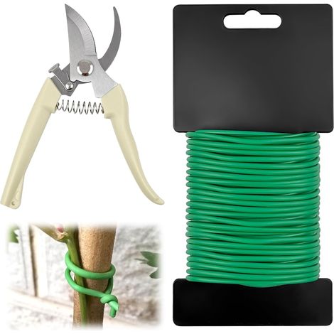 3mm Fil de Jardin Galvanisé Flexible Réutilisable, 20m Fil Torsadée de Support de Plantes de Jardinage, Fil de Fer Enduit de Plantes Souple avec Sécateur pour Plantes Grimpantes Tomates (1/5)