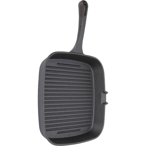 22 cm geriffelte Steakpfanne aus Gusseisen, flache Antihaftpfanne, Einzelgriff zum Grillen, perfekt zum Garen im Backofen (1/5)