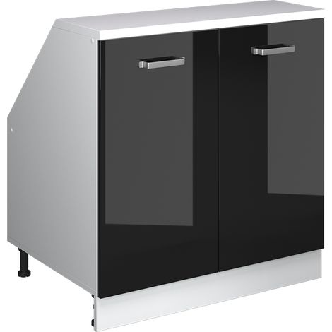 Armario para techo inclinado Rion, Negro brillo intenso, 80 x 81.6 cm con 2 puertas, 60 cm de profundidad, Vicco (1/5)