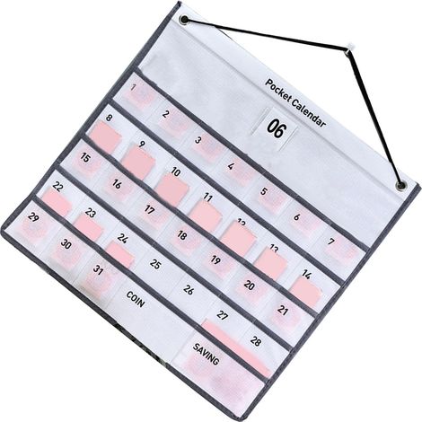 Calendrier mural de poche en tissu non tissé, pochette de rangement pour calendrier mensuel, idéal pour la chambre, le salon ou le bureau, 44 x 42 cm, blanc.
