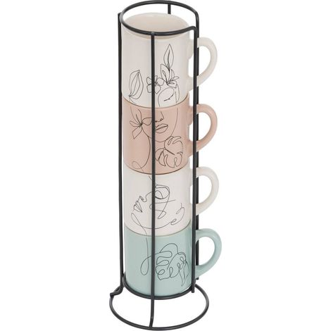 Rack 4 mugs Visage L8,8xp7,2xH25,5cm - Atmosphera créateur d'intérieur (1/5)