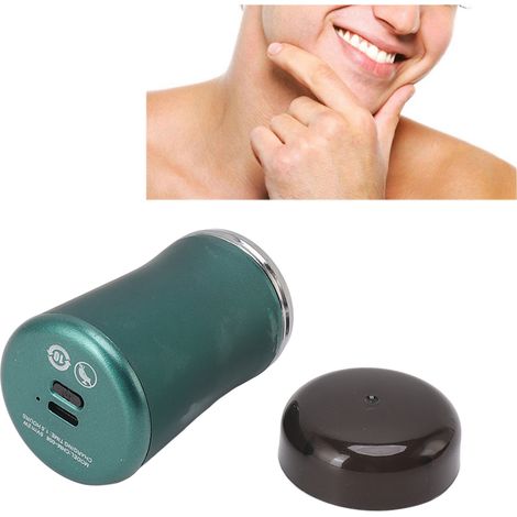 Tondeuse Barbe Mini Electrique Portable Lavable USB Charge Cadeaux Noël Nouvel An Green Matériel ABS Stainless Steel Cutter Head 3 Têtes (1/5)