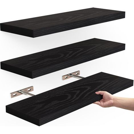 Lot de 3 étagères murales rustiques flottantes, noires, 40 cm, supporte jusqu'à 10 kg, idéales pour la salle de bain, la chambre, le salon, la cuisine, les livres et la décoration. (1/5)