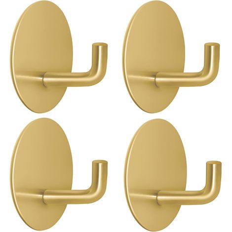 Crochet de salle de bain, crochet porte-serviettes, crochet de cuisine, autocollant, fond rond, lot de 4 (doré) (1/5)