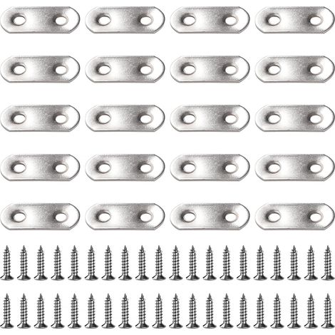 20 Pièces 36x16x2 mm Equerre de Fixation Plats, Supports Plats Droits en Acier Inoxydable, Plaques de Fixation Plates, Réparation Support Plat, avec 40 Pièces Vis, pour Meubles en Bois (1/5)