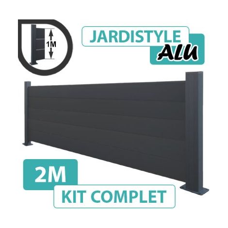 Kit Clôture Aluminium Gris Anthracite 2M - Pleine - Sur Platines - 1 mètre