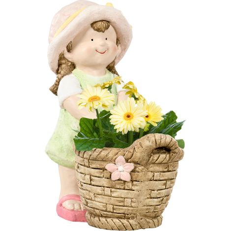 Figura decorativa de una niña con una maceta, 20x30x40cm, óxido de magnesio, resistente a la intemperie, decoración del hogar, jardín, patio, multicolor.