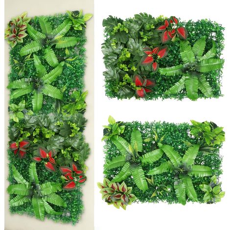 Mur végétal d'extérieur, lot de 2 panneaux muraux de plantes artificielles 40 x 60 cm, décoration murale végétale, plantes d'intérieur et d'extérieur pour murs, balcons et jardins (1/5)
