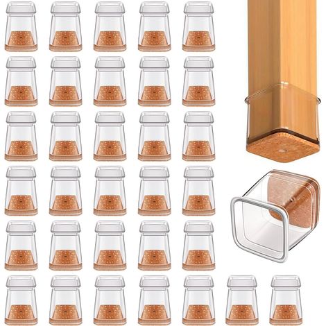 32 Pièces Protection Pied de Chaise Carré, Protège Pied de Chaise Silicone, Patin Antiderapant pour Sols en Bois Dur et Carrelage, pour Protéger Le Sol et réduire Les Rayures(côté:19-26mm) (1/5)