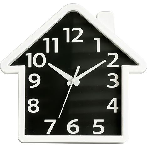 Orologio da Parete a Forma di Casa 22x21 cm Design Moderno Bianco e Nero con Numeri Grandi Decorativo per Soggiorno Cucina Cameretta e Ingresso Nero (1/4)