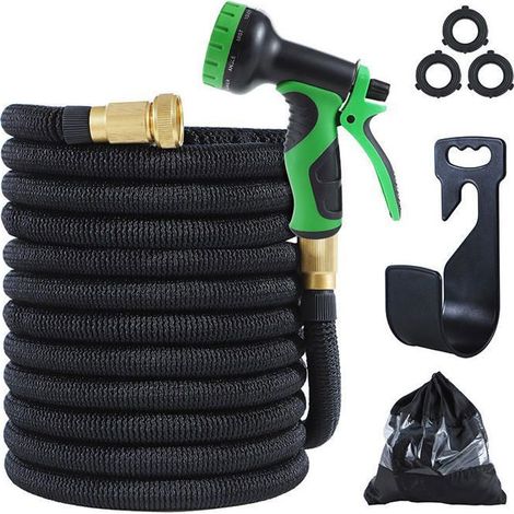 Tuyau Arrosage Extensible 30m 100ft, Tuyau d'Arrosage avec Support et Pistolet Arrosage 10 Fonctions (1/4)