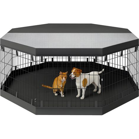 Parc pour chien enclos chien intérieur 8 panneaux pliables avec porte pour chiots acier 61l x 61H cm noir