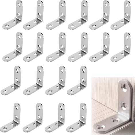 20Pièces 90 Degré Angle Droit Support, Code d'Angle de Fixation En Argent, Support de Meuble en Acier Inoxydable en Forme de L, Raccord d'Angle 90°en Métal Pour Bois, Étagères(40x40mm) (1/5)