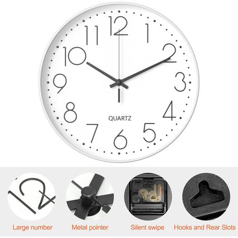 Horloge murale, 30 cm, mouvement à quartz silencieux, design minimaliste moderne (blanche) (1/4)