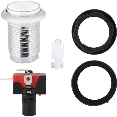 Bouton de remplacement lumineux pour borne d'arcade 32mm, chromé rond (blanc) (1/5)